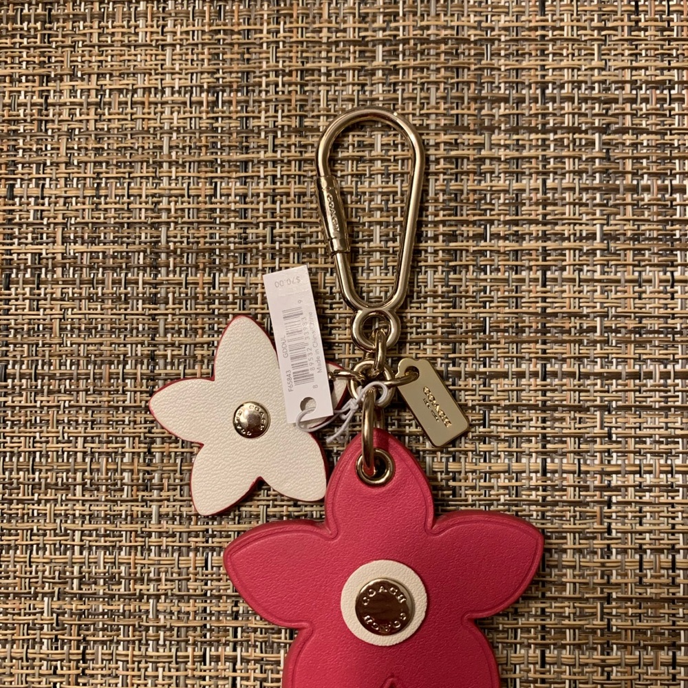 Coach Pink and White Flower Keychain
